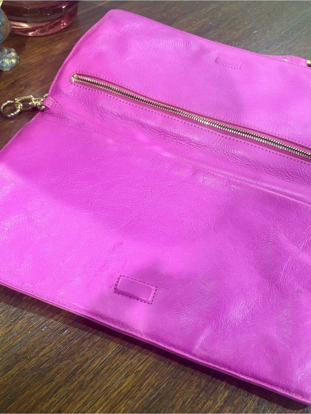 Tory Burch Fuchsia Leather Chain-Shoulder Clutch with Gold Hardware - Picture 4 of 4